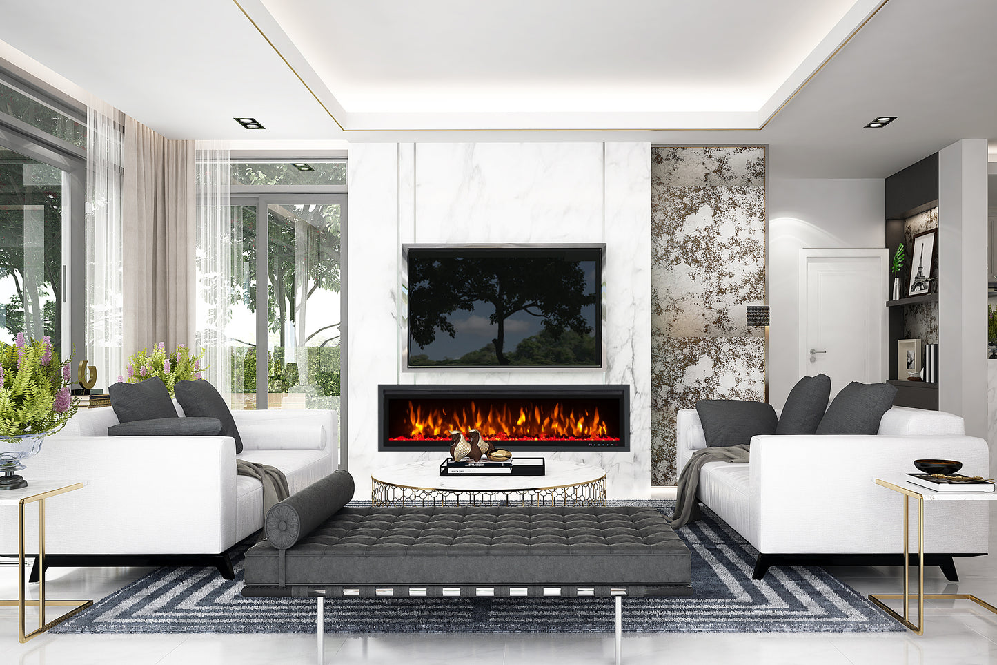 Sparkling Series 50” Built-in & Wall Mount Electric Fireplace